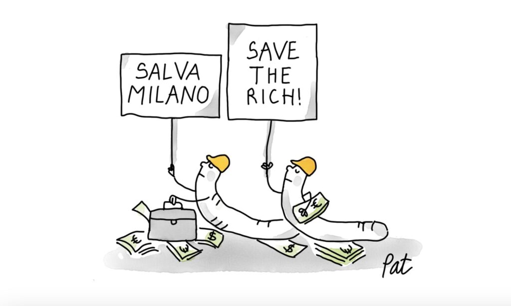 Salva Milano - Credit Vignetta: Pat Carra per Bum Brigata Umorismo Milano